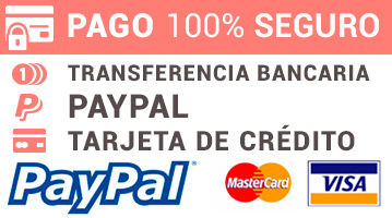 Aceptamos pago por transferencia, Paypal y tarjeta de crédito